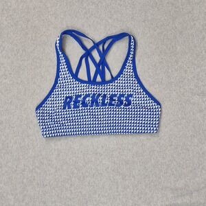 Y&R‎ Women Sports Bra Large Blue Geometric Reckless Wireless Strap Crossback
